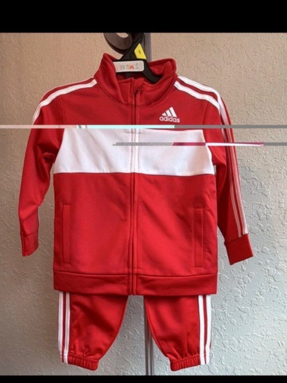 Adidas Boys 2-Piece Track Jacket & Pants Set Red/White Full Zip 18-24M AG6443N